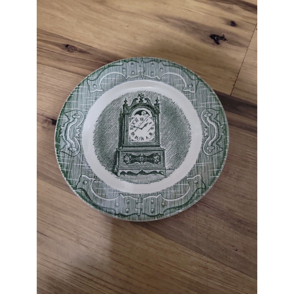 Vtg Royal China The Old Curiosity Shop Bread & Butter Plate Clock Green 6 3/8"
